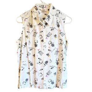 Christopher & Banks linen blend gardening print zip front tank size medium